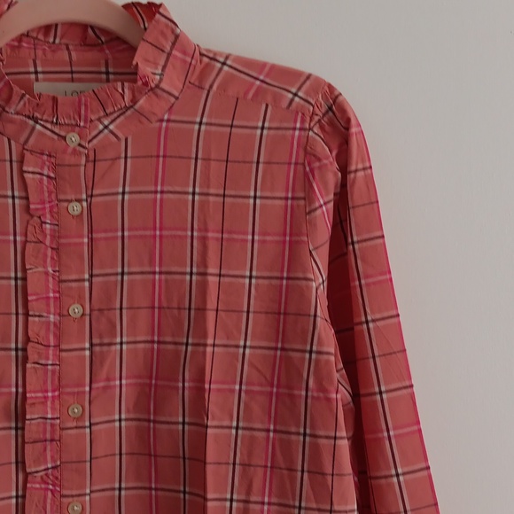 Loft Plaid Ruffle Mock Neck Button Front Shirt #1651 - Picture 3 of 8